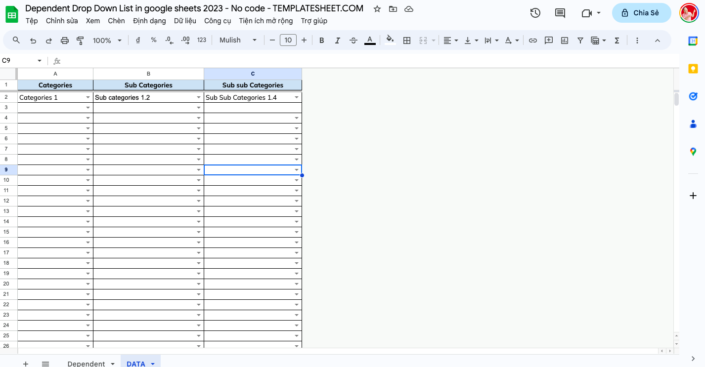 dependent drop-down list google sheets 2023