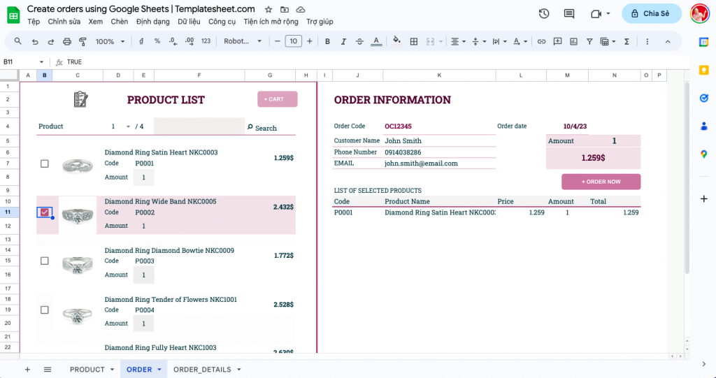 Create orders using Google Sheets - Google sheets templates for human ...