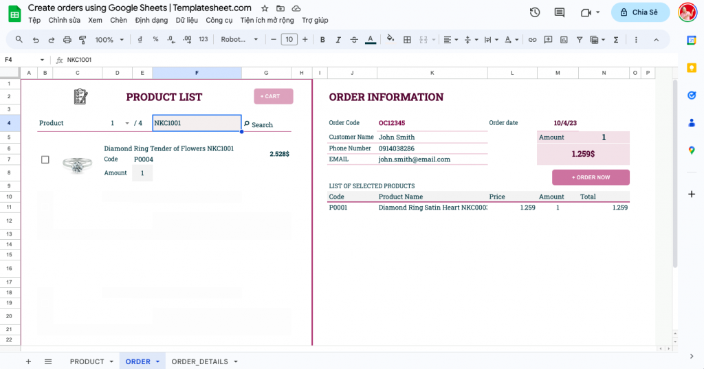 Create orders using Google Sheets