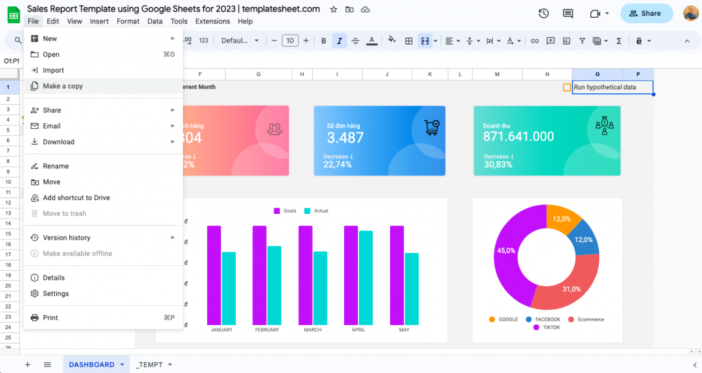 Sales Report Template using Google Sheets for 2023 Google sheets