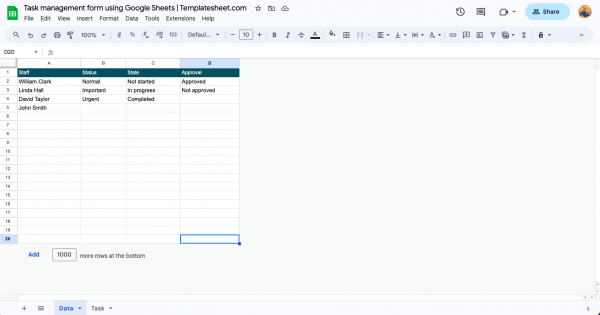 Task management template using Google Sheets 2023