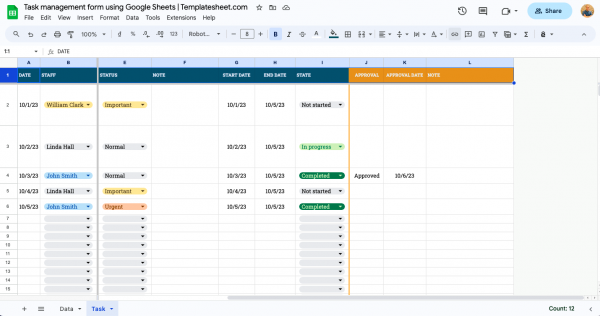 Task management form using Google Sheets