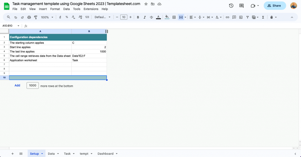 Task management template using Google Sheets 2023