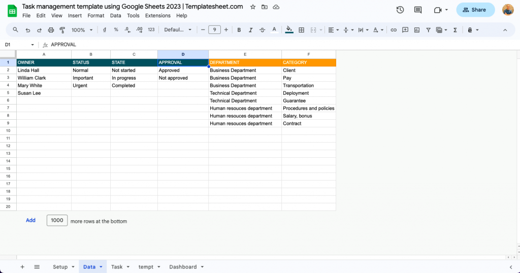 Task management template using Google Sheets 2023