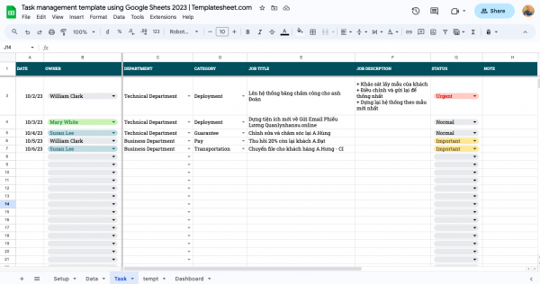 Task management template using Google Sheets 2023